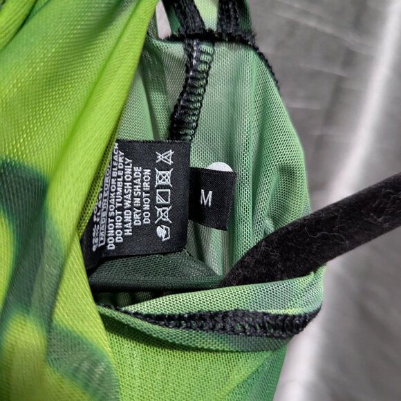 Badinka Acid Rain Green Mesh Hooded Dress Medium - Picture 8 of 8